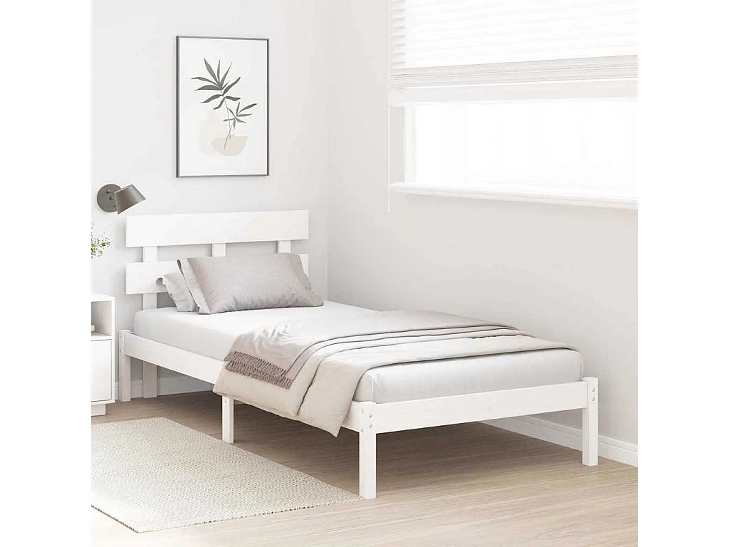 Lit simple | Lit adulte, enfant | Cadre de lit Blanc 100x200 cm Bois de pin massif