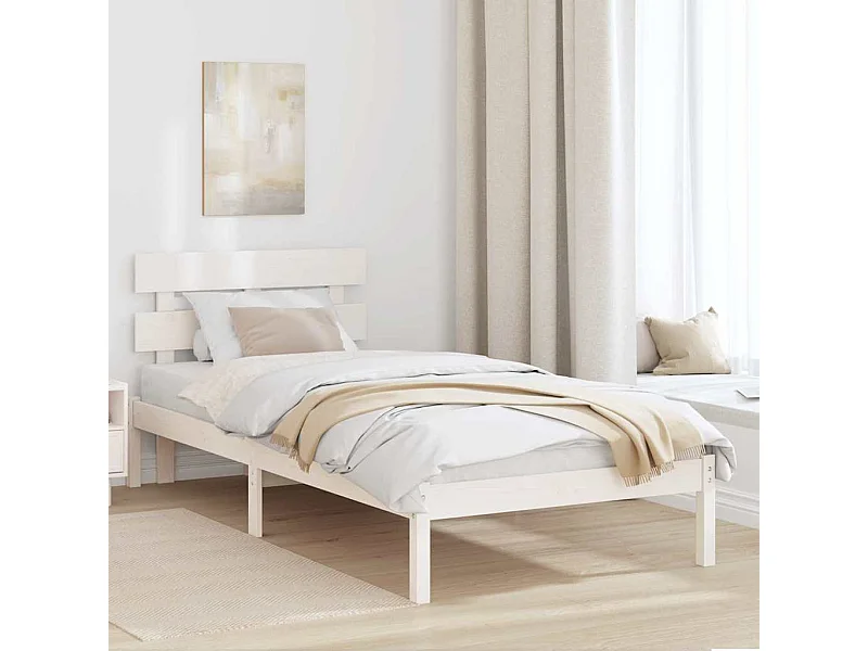 Lit simple | Lit adulte, enfant | Cadre de lit Blanc 100x200 cm Bois de pin massif
