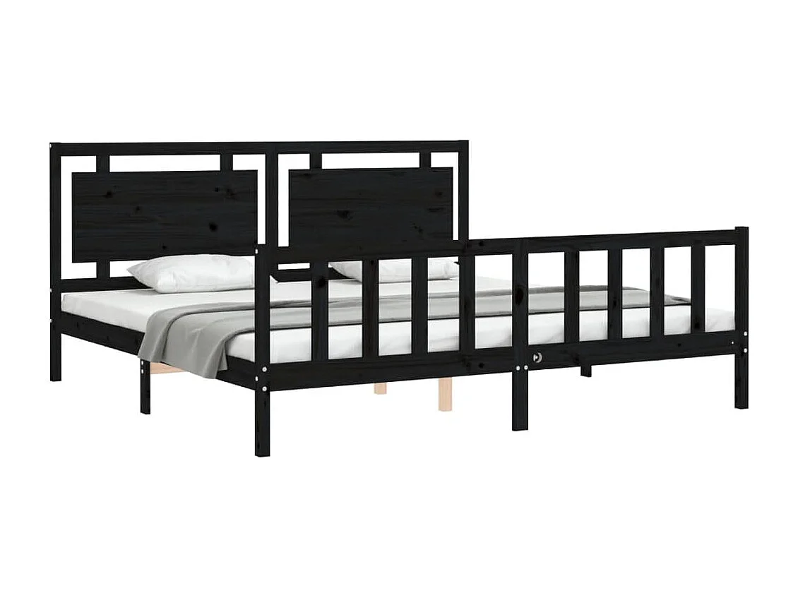 Lit double | Lit adulte | Cadre de lit noir 200x200 cm bois massif de pin