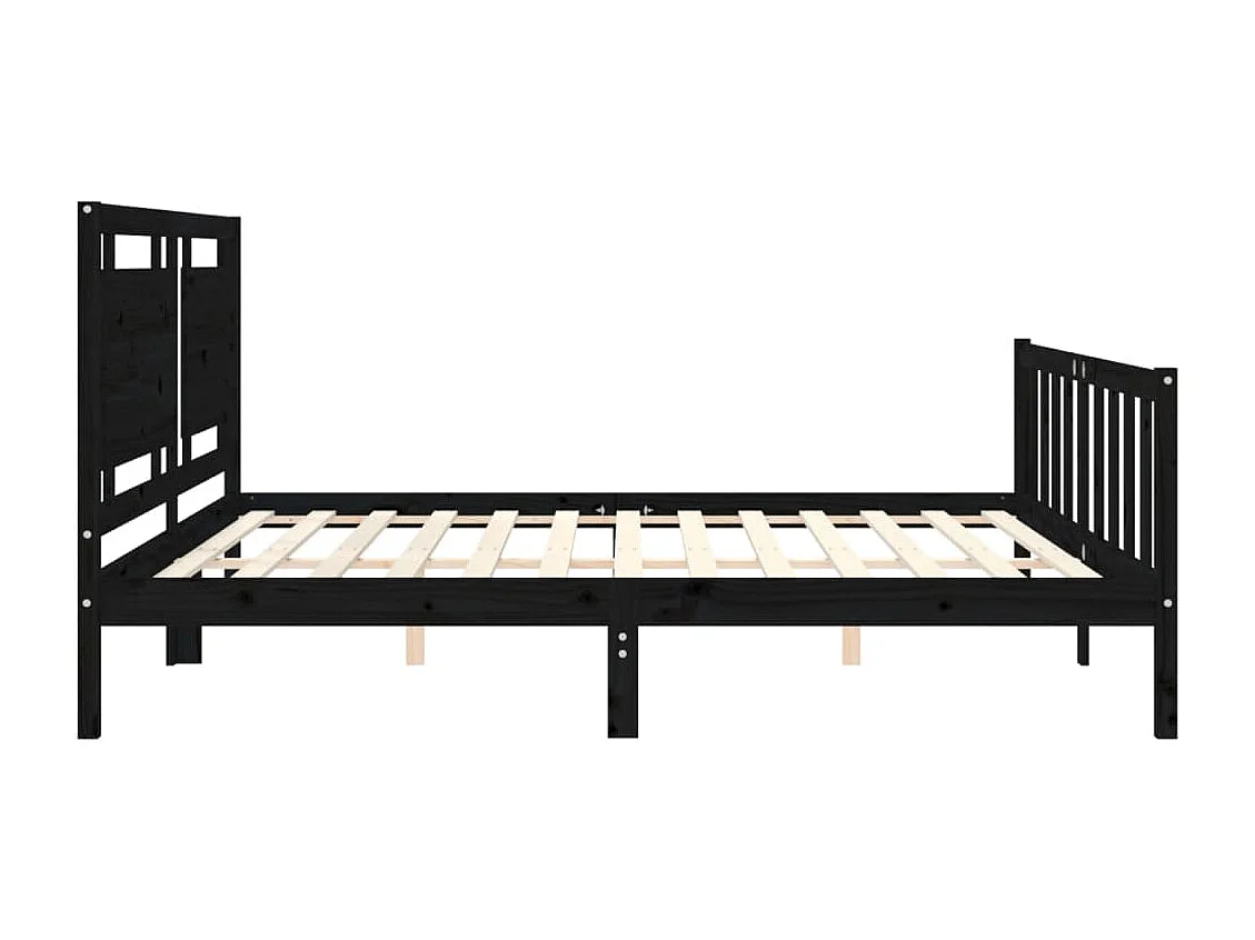 Lit double | Lit adulte | Cadre de lit noir 200x200 cm bois massif de pin