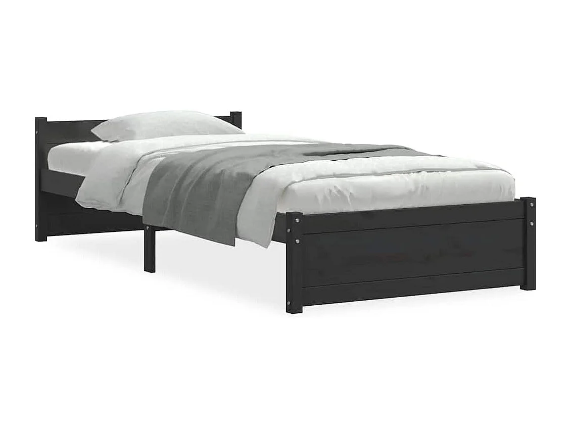 Lit simple | Lit adulte, enfant | Cadre de lit noir bois massif 90x200 cm