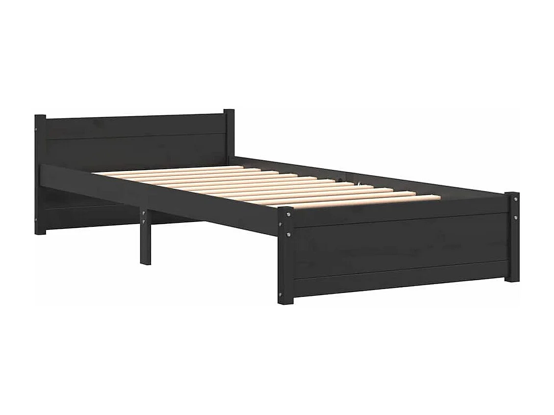 Lit simple | Lit adulte, enfant | Cadre de lit noir bois massif 90x200 cm