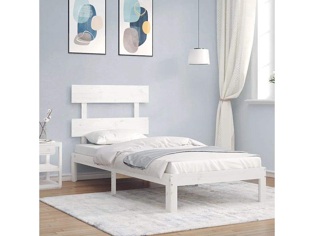 Lit simple | Lit adulte, enfant | Cadre de lit blanc 90x200 cm bois de pin massif