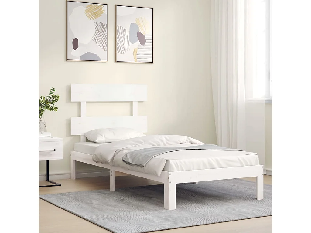 Lit simple | Lit adulte, enfant | Cadre de lit blanc 90x200 cm bois de pin massif