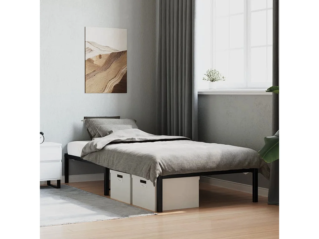 Lit simple | Lit adulte, enfant | Cadre de lit métal noir 100x200 cm