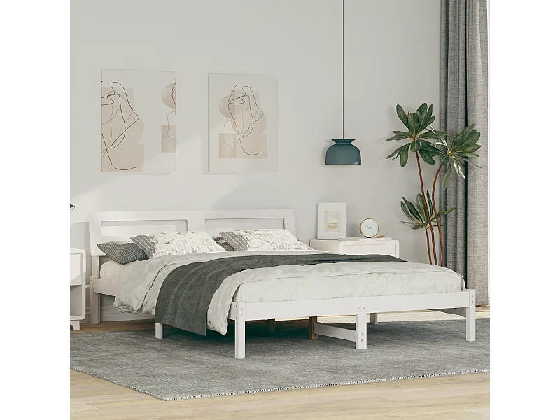 Lit double | Lit adulte | Cadre de lit Blanc 150x200 cm Bois massif en pin