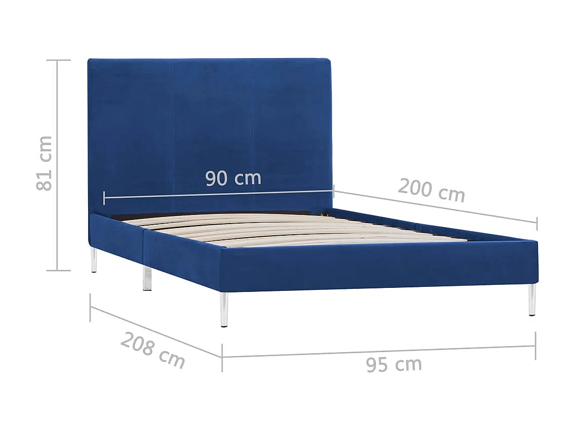 Lit simple | Lit adulte, enfant | Cadre de lit bleu tissu 90x200 cm