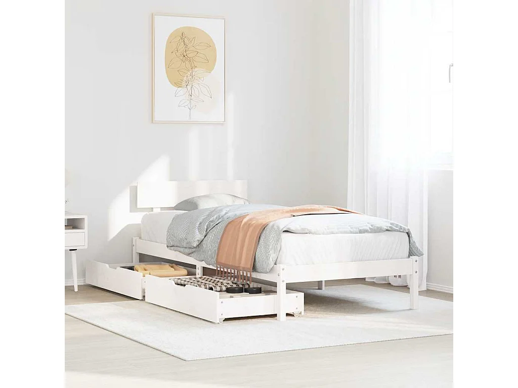 Lit simple | Lit adulte, enfant | Cadre de lit blanc 90x190 cm bois de pin massif