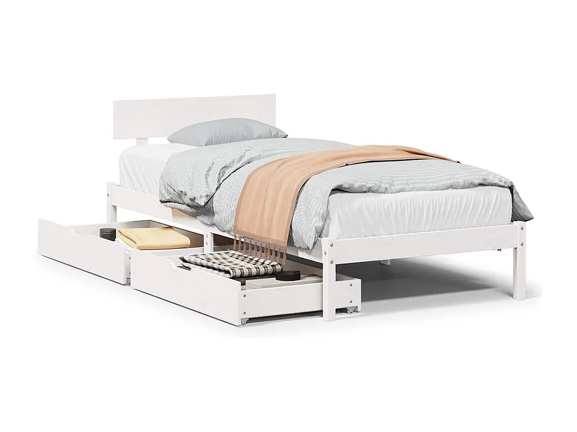 Lit simple | Lit adulte, enfant | Cadre de lit blanc 90x190 cm bois de pin massif