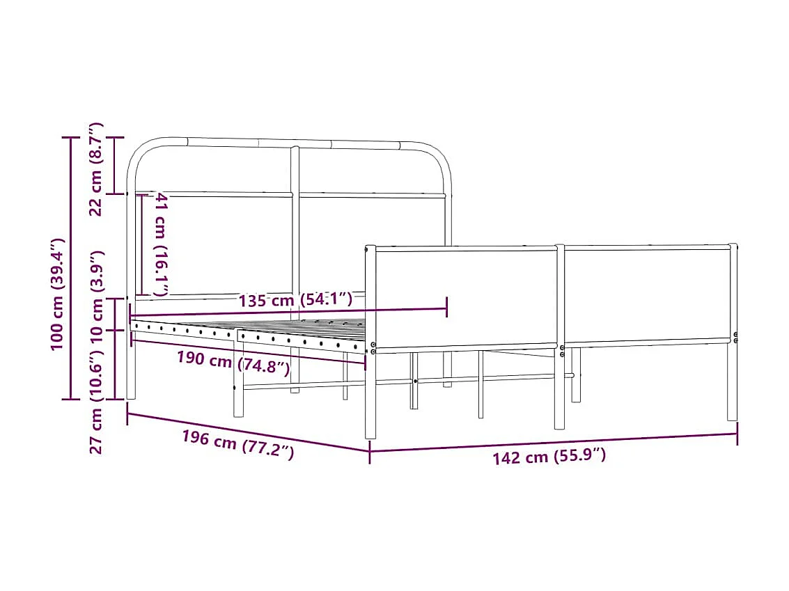 Letto per adulti | Letto matrimoniale | Giroletto senza Materasso Rovere Sonoma 135x190cm in Truciolato