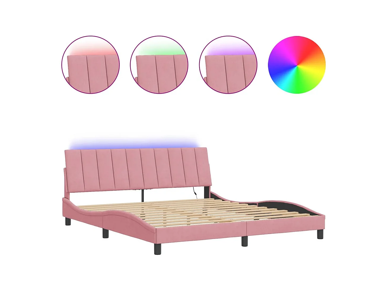 Letto per adulti | Letto matrimoniale | Giroletto con LED senza Materasso Hanko Rosa 180x200 cm in Velluto