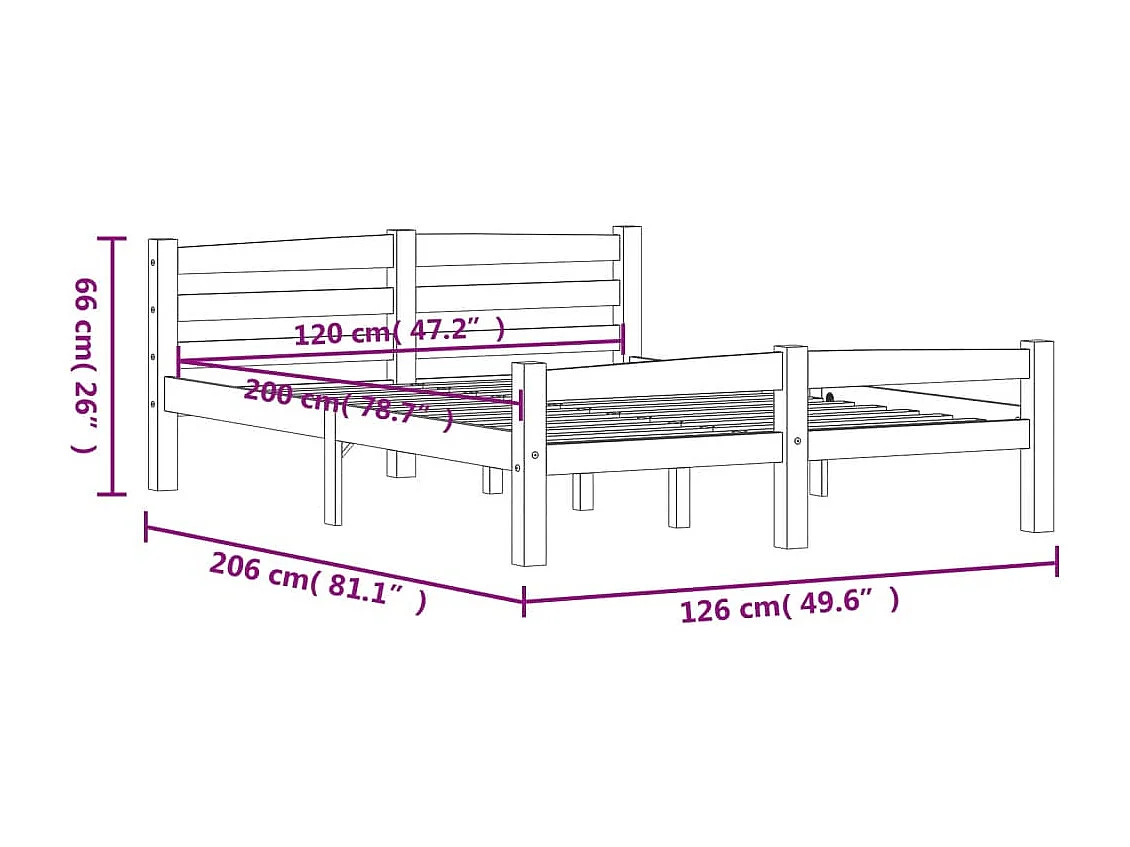 Lit simple | Lit adulte, enfant | Cadre de lit blanc bois de pin massif 120x200 cm
