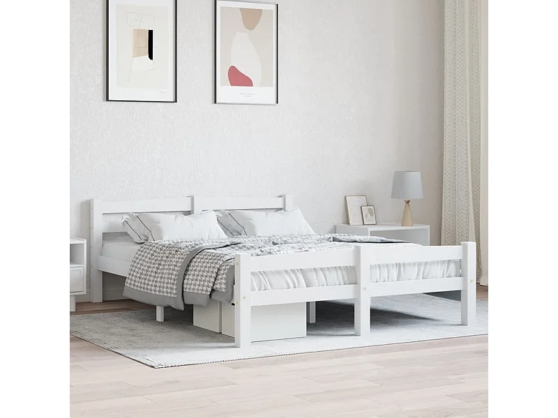 Lit simple | Lit adulte, enfant | Cadre de lit blanc bois de pin massif 120x200 cm