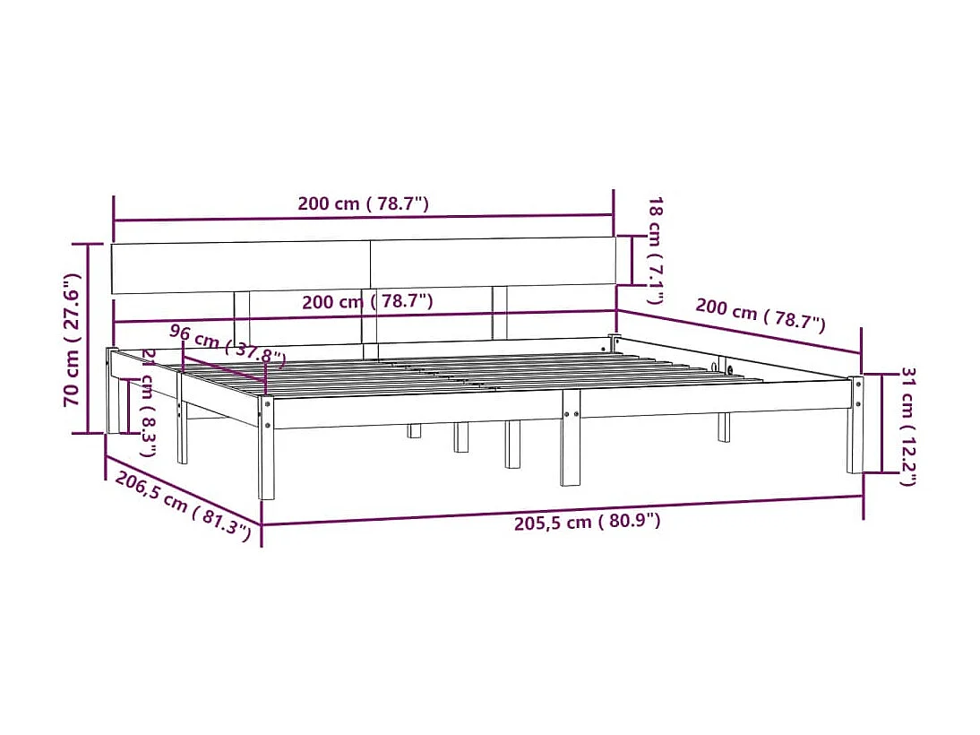Lit double | Lit adulte | Cadre de lit bois massif gris 200x200 cm