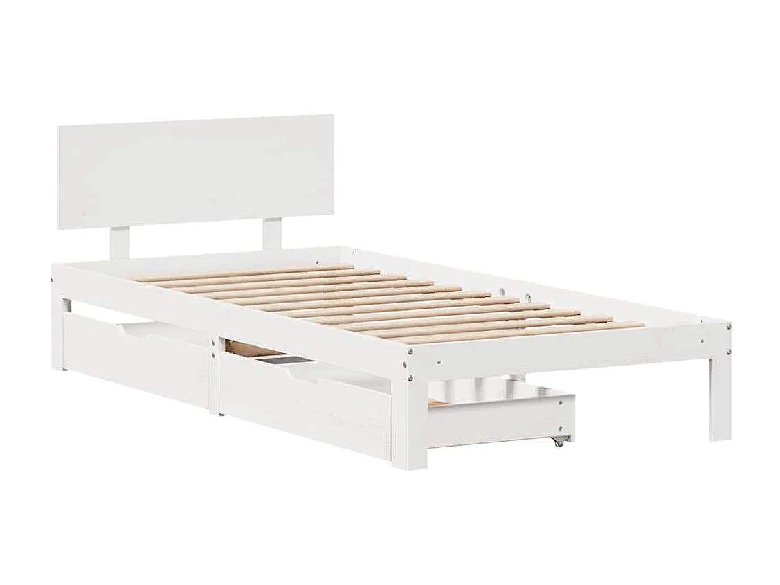 Lit simple | Lit adulte, enfant | Cadre de lit avec tiroirs blanc 90x200 cm