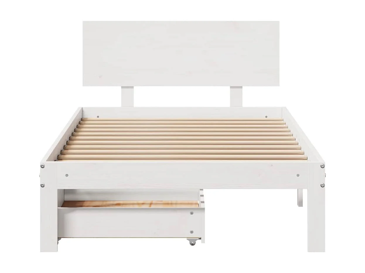 Lit simple | Lit adulte, enfant | Cadre de lit avec tiroirs blanc 90x200 cm