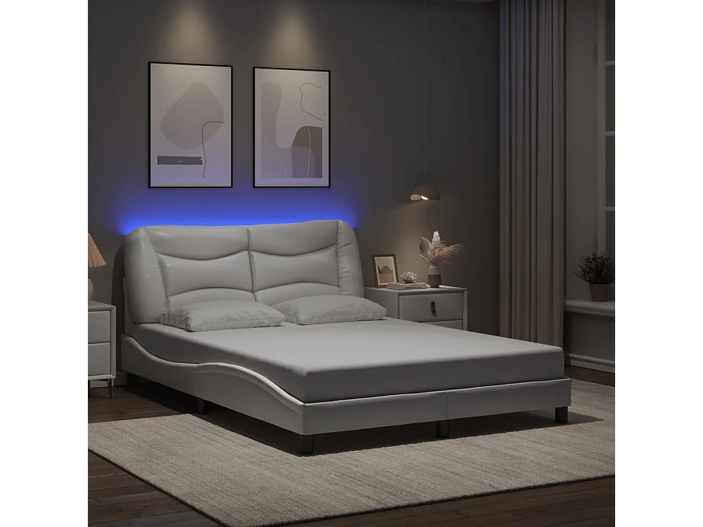 Bedframe | Eenpersoonsbed met LED zonder matras "Hvar" wit 120x200 cm