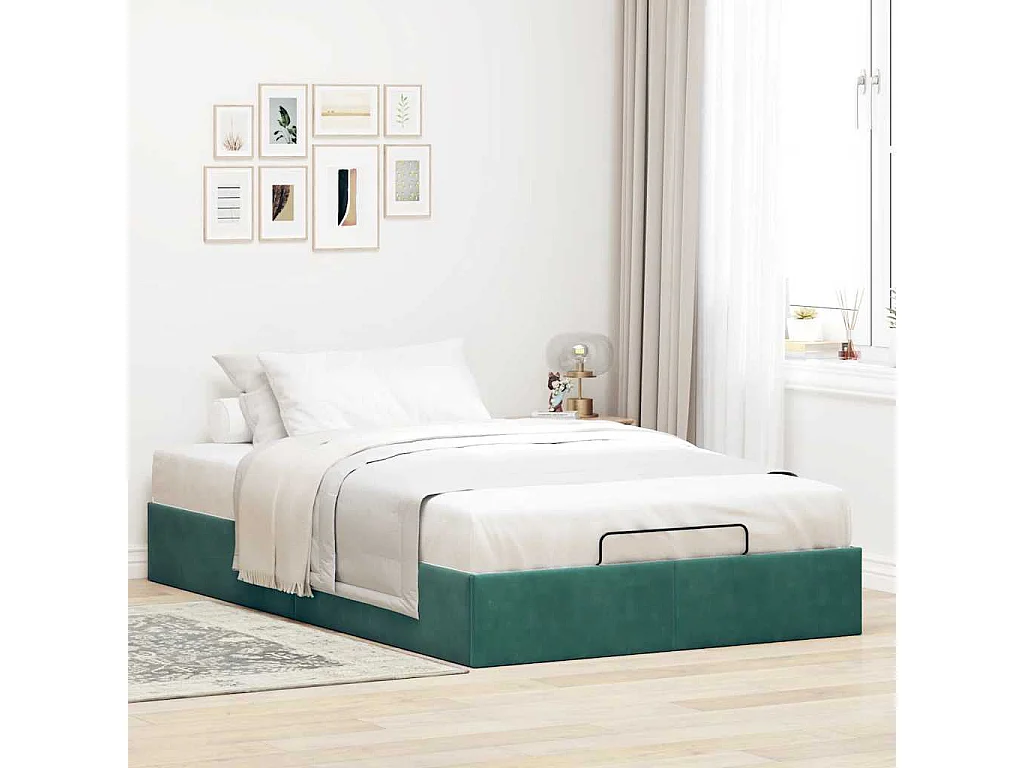 Lit simple | Lit adulte, enfant | Cadre de lit ottoman vert foncé 120x200 cm velours