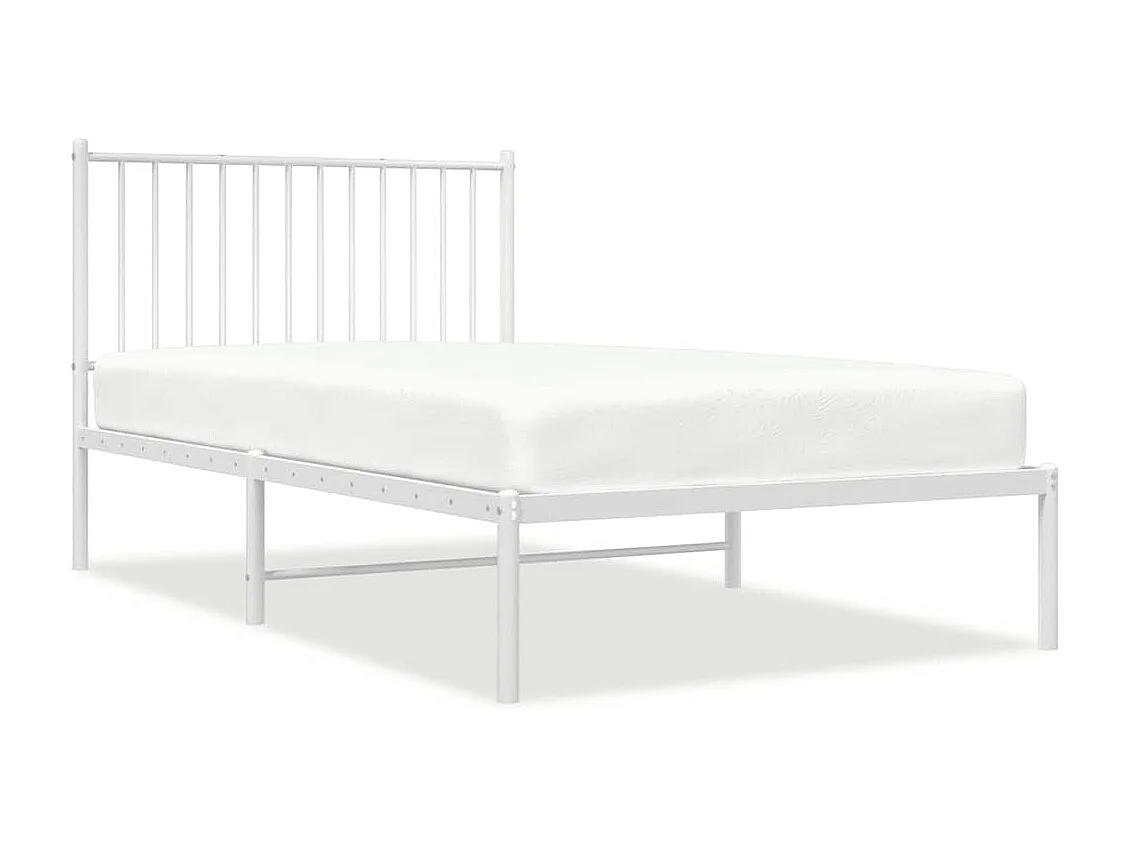 Lit simple | Lit adulte, enfant | Cadre de lit métal et tête de lit blanc 100x190 cm