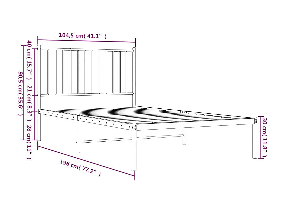 Lit simple | Lit adulte, enfant | Cadre de lit métal et tête de lit blanc 100x190 cm