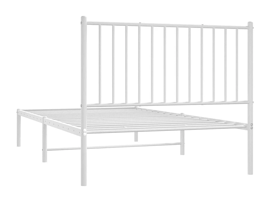 Lit simple | Lit adulte, enfant | Cadre de lit métal et tête de lit blanc 100x190 cm