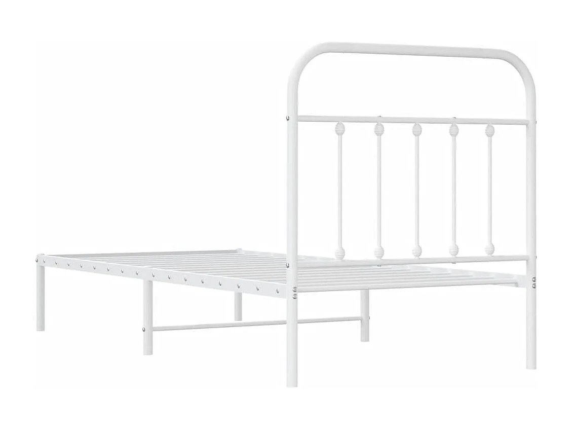 Lit simple | Lit adulte, enfant | Cadre de lit métal avec tête de lit blanc 90x190cm