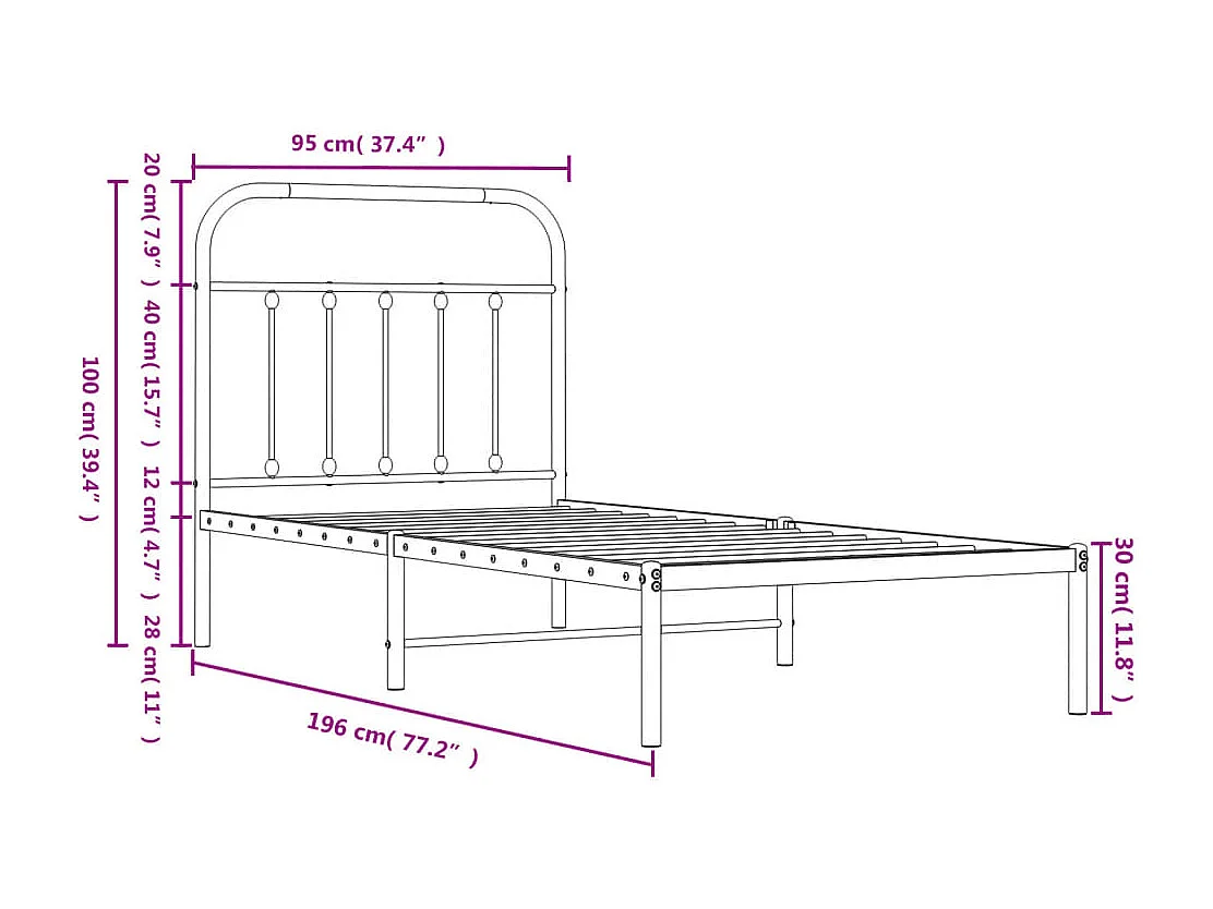 Lit simple | Lit adulte, enfant | Cadre de lit métal avec tête de lit blanc 90x190cm