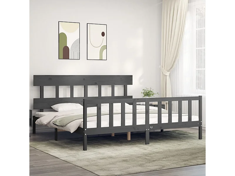 Lit double | Lit adulte | Cadre de lit gris 200x200 cm bois massif de pin