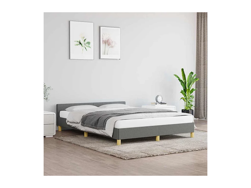 Lit double | Lit adulte | Cadre de lit gris foncé 140x190 cm tissu