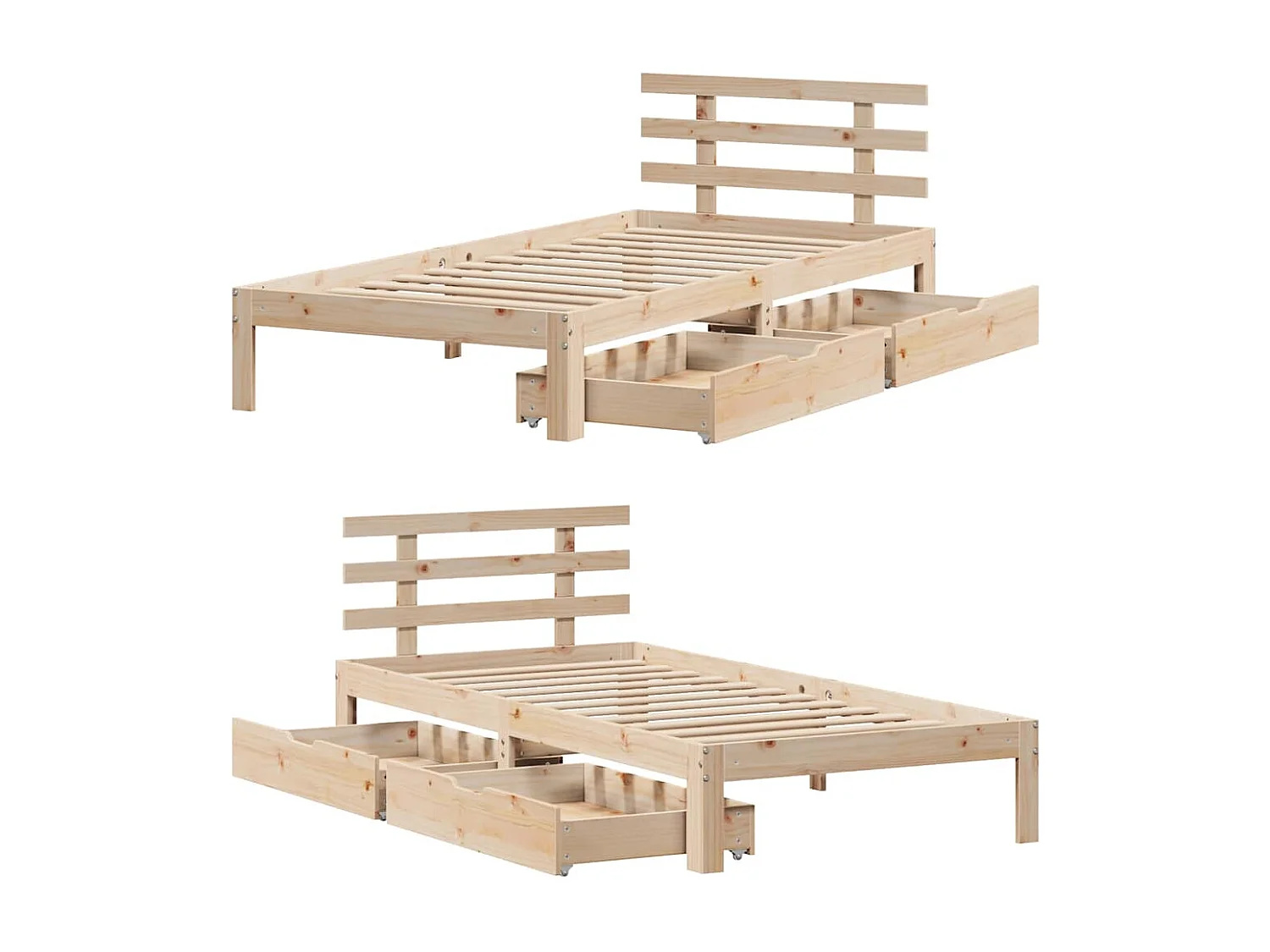 Letto per adulti | Letto singolo | Giroletto con Cassetti 90x190 cm in Legno Massello di Pino