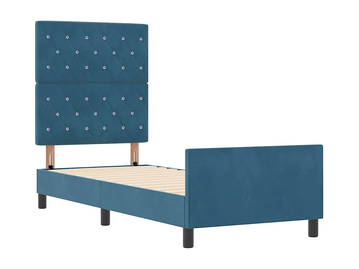 Lit simple | Lit adulte, enfant | Cadre de lit avec tête de lit Bleu foncé 80x200 cm Velours