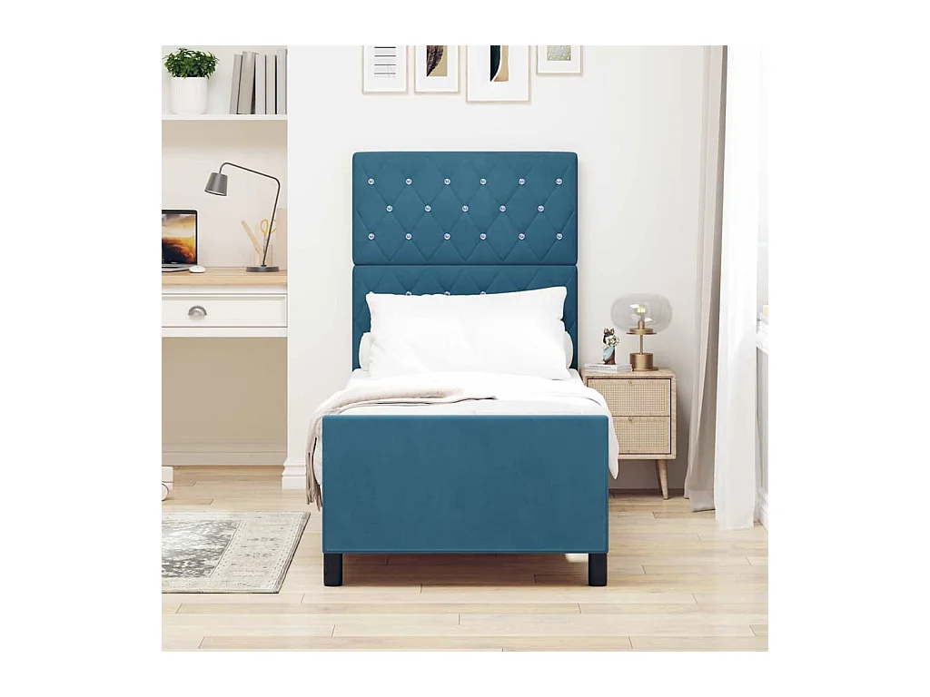 Lit simple | Lit adulte, enfant | Cadre de lit avec tête de lit Bleu foncé 80x200 cm Velours