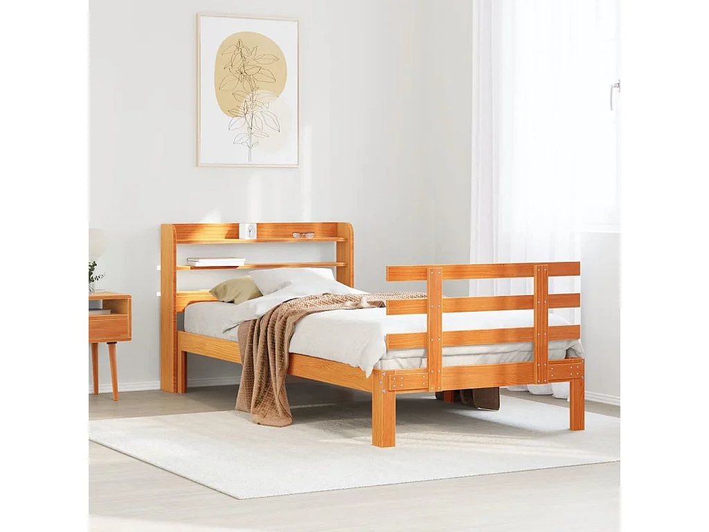 Lit simple | Lit adulte, enfant | Cadre de lit et tête de lit cire marron 100x200 cm
