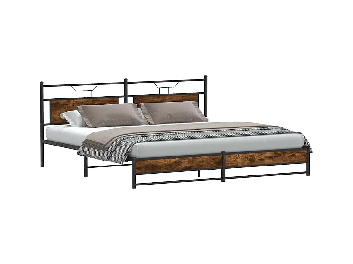 Letto per adulti | Letto matrimoniale | Giroletto senza Materaso in Metallo Rovere Fumo 193x201 cm