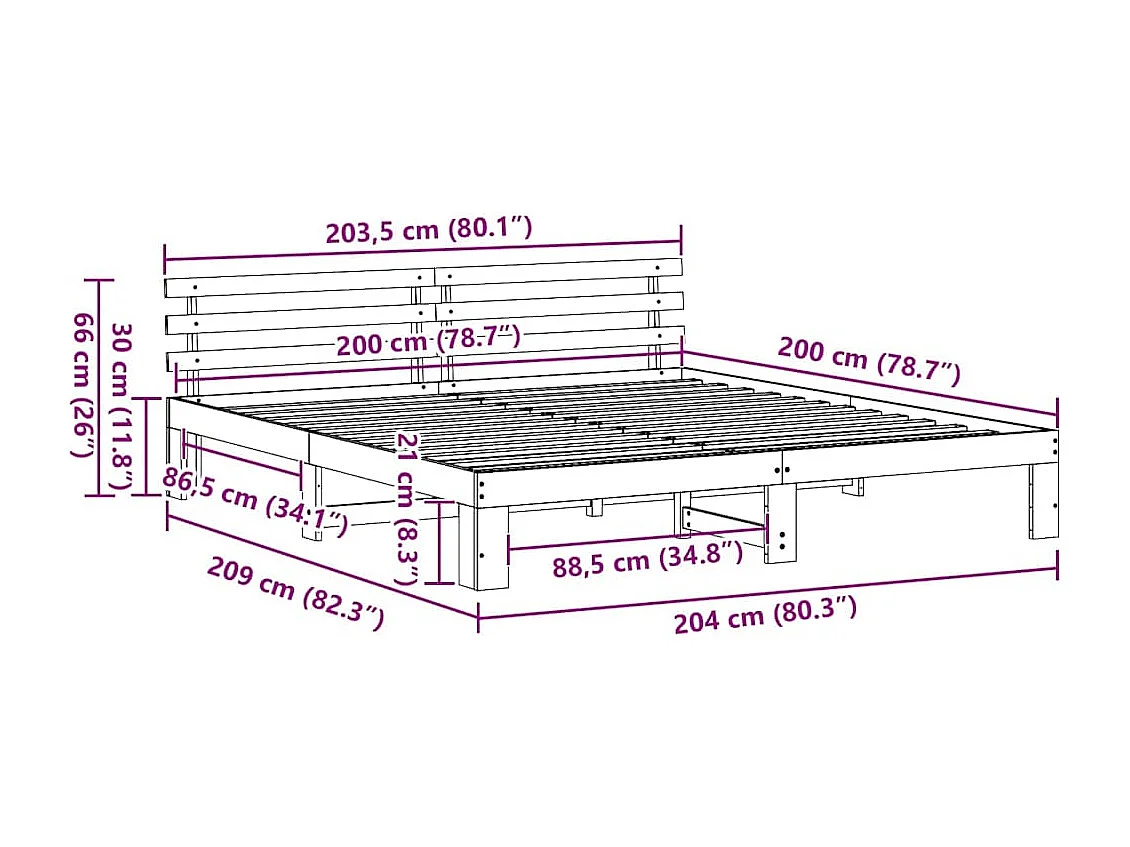 Lit double | Lit adulte | Cadre de lit Blanc 200x200 cm Bois de pin massif