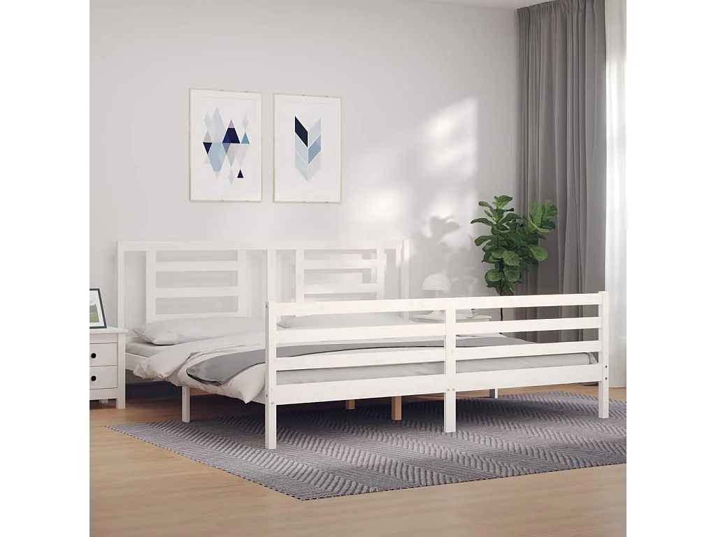 Lit double | Lit adulte | Cadre de lit blanc 200x200 cm bois massif