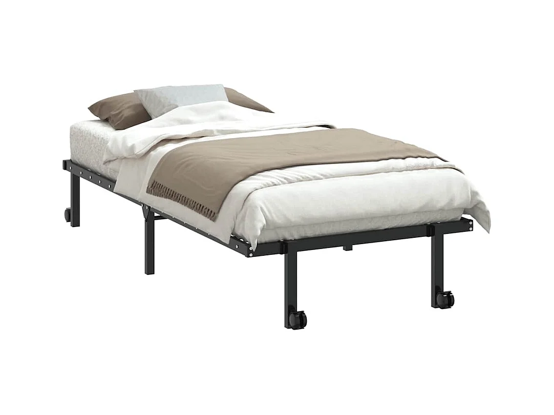Letto per adulti | Letto singolo | Giroletto senza Materasso Pieghevole Nero 90x200 cm in Acciaio