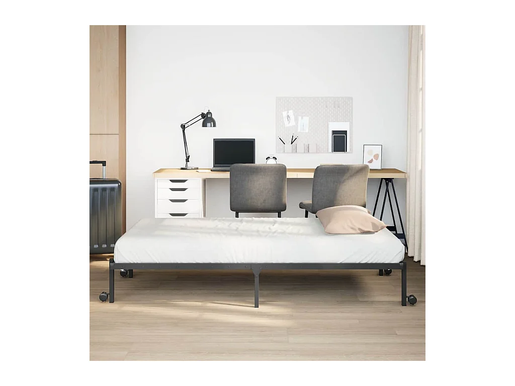 Letto per adulti | Letto singolo | Giroletto senza Materasso Pieghevole Nero 90x200 cm in Acciaio