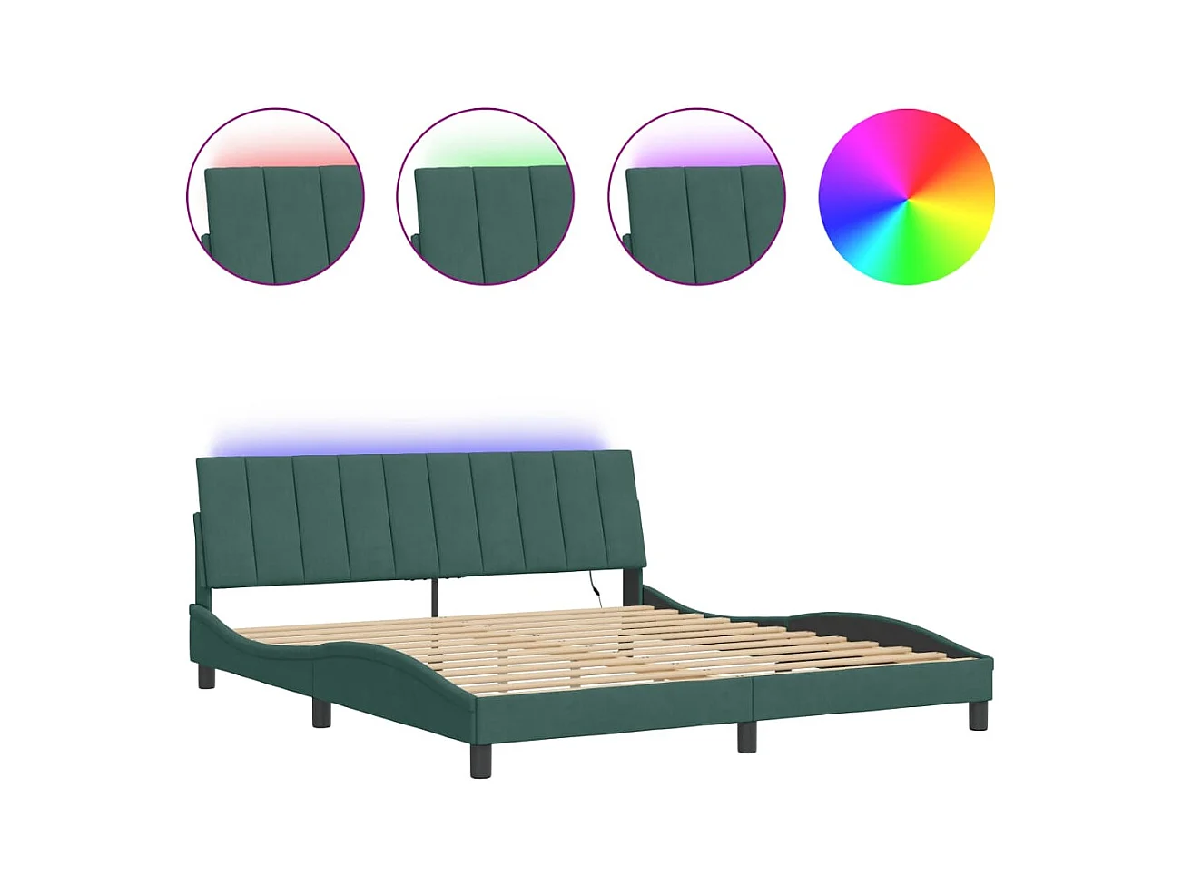 Letto per adulti | Letto matrimoniale | Giroletto con LED senza Materasso Hanko Verde Scuro 180x200 cm in Velluto