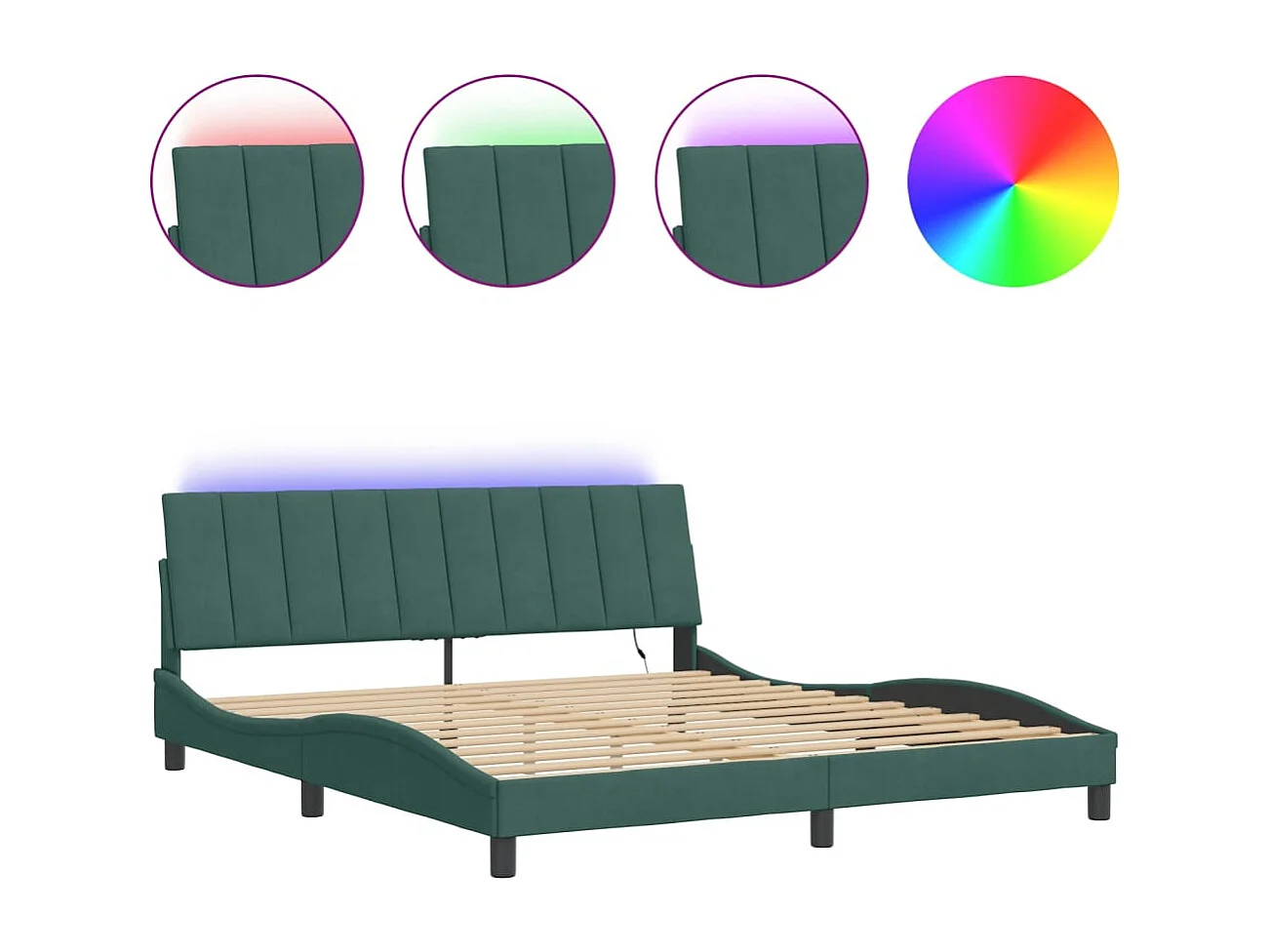 Lit double | Lit adulte | Cadre de lit avec lumières LED vert foncé 180x200 cm velours