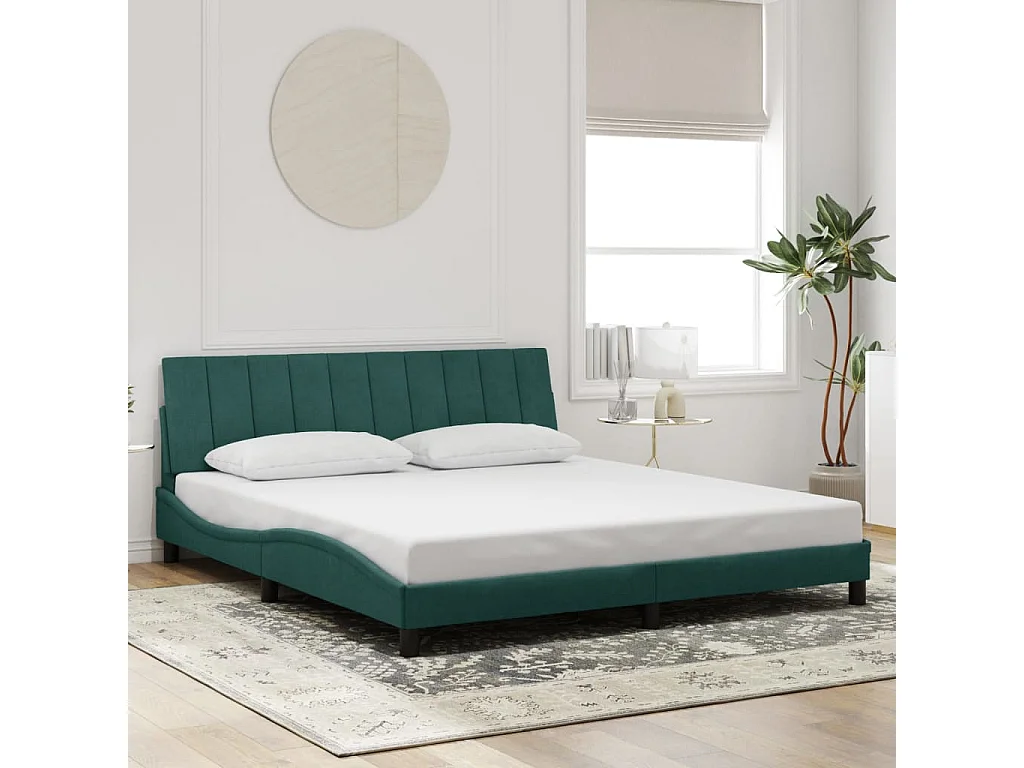 Lit double | Lit adulte | Cadre de lit avec lumières LED vert foncé 180x200 cm velours