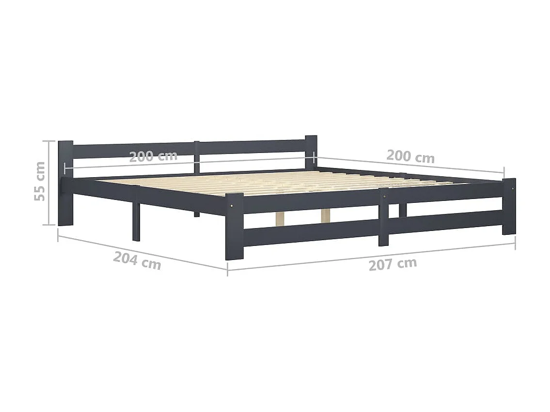 Lit double | Lit adulte | Cadre de lit gris foncé pin massif 200x200 cm