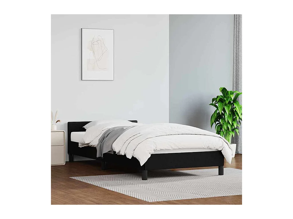 Lit simple | Lit adulte, enfant | Cadre de lit avec tête de lit noir 90x190 cm
