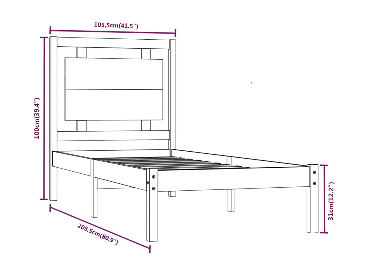 Lit simple | Lit adulte, enfant | Cadre de lit 100x200 cm bois massif