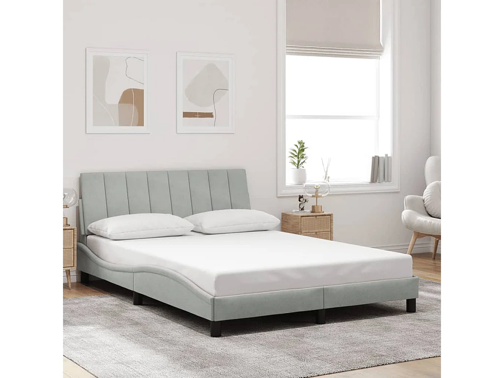 Letto per adulti | Letto matrimoniale | Giroletto con LED senza Materasso Hanko Grigio Chiaro 140x200 cm in Velluto