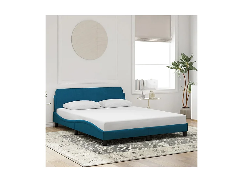 Lit double | Lit adulte | Cadre de lit et tête de lit bleu 160x200cm velours