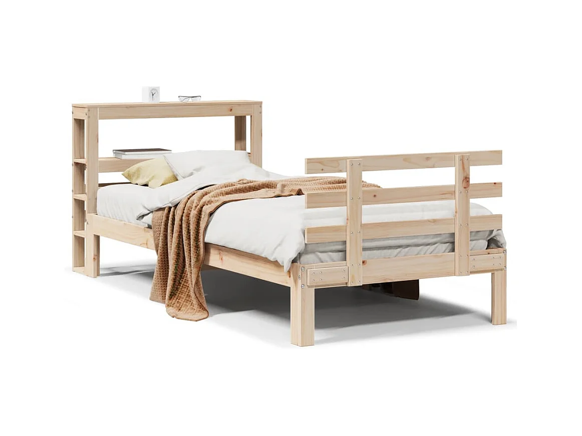Letto per adulti | Letto singolo | Giroletto con Testiera 90x190 cm in Legno Massello di Pino