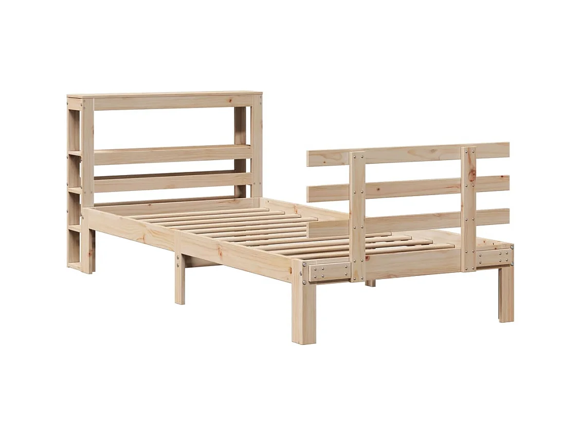 Letto per adulti | Letto singolo | Giroletto con Testiera 90x190 cm in Legno Massello di Pino