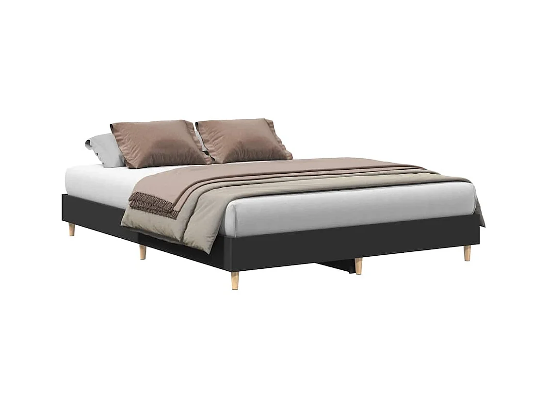 Letto per adulti | Letto matrimoniale | Giroletto senza Materasso Nero 150x200 cm in Legno Multistrato