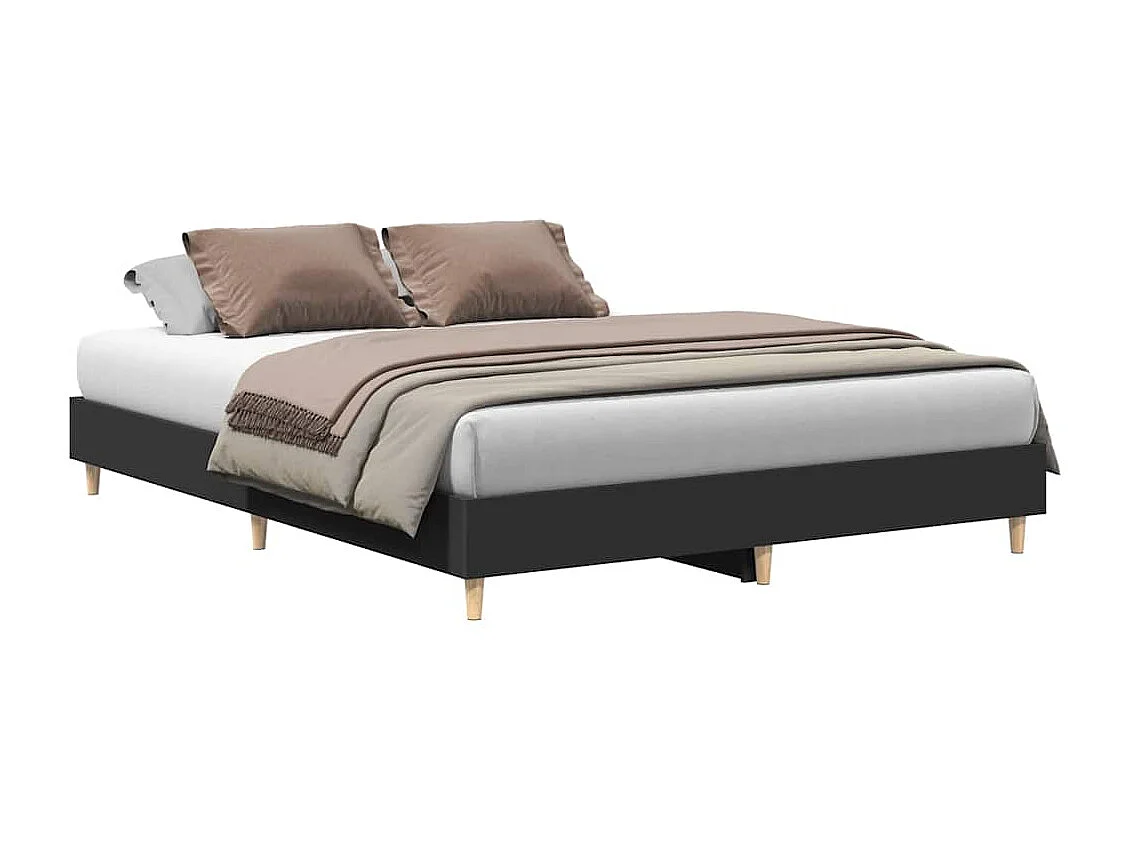 Letto per adulti | Letto matrimoniale | Giroletto senza Materasso Nero 150x200 cm in Legno Multistrato